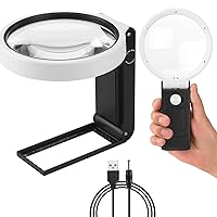 10X 30X Large 4.35in Magnifying Glass with Light and Stand, Handheld Standing LED Illuminated Magnifier, Folding Reading Magnifying Glass with for Seniors Read, Cross Stitch, Map, Jewelry