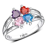Personalized Mom Rings with Birthstones & Names, Engravable Mom Ring/Family Birthstone Ring/Grandmother's Ring with Birthstones, S925 Sterling Silver Gift for Mother's Day from Daughter
