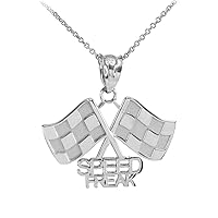 Claddagh Gold 925 Sterling Silver Racing Flags with Speed Freak Charm Pendant Necklace