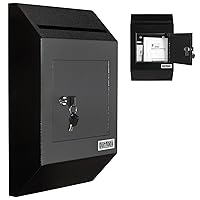 Heavy Duty Wall Mount Locking Deposit Drop Box Safe W300 (Black) For Receiving Letters, Checks, Payment, Documents and More For Commercial, Home or Office Use