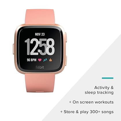 Fitbit Versa Smart Watch, Peach/Rose Gold Aluminium, One Size (S & L Bands Included), Heart Rate Monitor