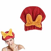 Super Absorbent Hair Towel Wrap for Wet Hair, Microfiber Hair Drying Caps Soft Absorbent Quick Drying Cap for Curly Thick Hair, Fast Drying Hair Turban Wrap Cap for Girls Women (Red)