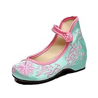Girl's Embroidery Flat Ballet Shoes Kid's Cute Mary-Jane Dance Shoe Flat Sandal Shoe Blue