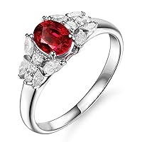 Fashion Unique Natural Oval Ruby Gemstone Marquise and Round Diamond 14K Solid White Gold for Women Engagement Wedding Promise Band Set