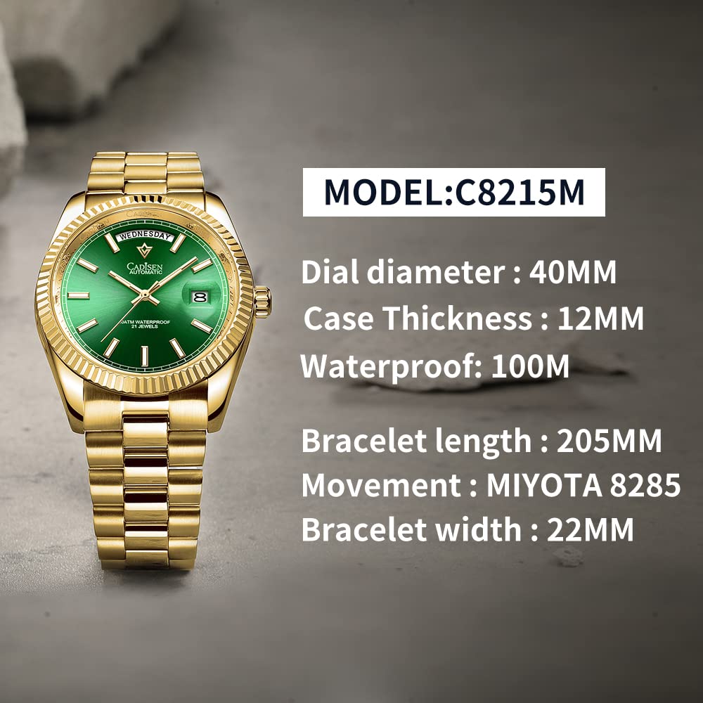 CADISEN Men Automatic Watch Sapphire Luxury Mechanical Wristwatch Stainless Steel Waterproof Watch Casual Homage