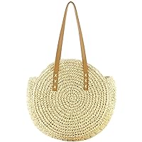 Straw Handbags Women Handwoven Round Corn Straw Bags Natural Chic Hand Large Summer Beach Tote Woven Handle Shoulder Bag