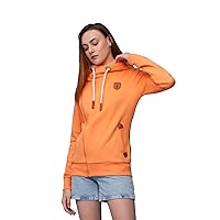 Wanakome Women's Athena Tangerine Side Zip Terry Hoodie Cowl Neck Vegan Leather Accents Front Pockets