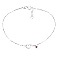 Bling Jewelry Lover Sexy Kissing Lip Red Heart CZ Charm Anklet Link Ankle Bracelet For Women Teen For Girlfriend .925 Sterling Silver 9-10 Inch Adjustable
