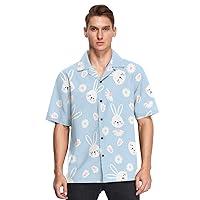 White Rabbit Daisy Mens Button Down Shirt Men Casual Short Sleeve Hawaiian Shirts Aloha Shirt S