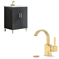 phiestina Black 24 Inch Bathroom Vanity with Sink and 4 inch Single Handle Bathroom Faucet Bundle，BV01-BLACK-JH+SGF05-BG-5