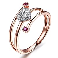 Natural Ruby Gemstone Diamond Heart Shape 14K Rose Gold Eternity Promise Wedding Engagement Ring