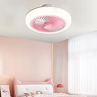Ceiling Fan with Light and Remote Control Silent 3 Speeds Bedroom Led Dimmable Fan Ceiling Light with Timer Modern Living Roomt Ceiling Fan Light/Pink