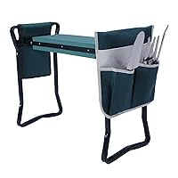 Garden Kneeler Seat Heavy Duty Gardening Bench Stool with 2 Tool Pouch Bags, Eva Soft Foam Pad for Kneeling and Seating, Lightweight Frame