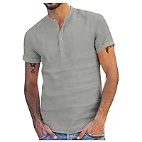 Shirts for Men,Button Down Casual Solid Color Short Sleeve Shirts Plus Size Stand Collar T-Shirt Tee Blouse Top