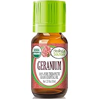 Healing Solutions Oils - 0.33 oz Geranium Essential Oil Organic, Pure, Undiluted Geranium Oil for Hair Diffuser Skin - 10ml