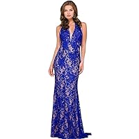 Jovani Royal Lace Halter Neck Prom Dress 41248