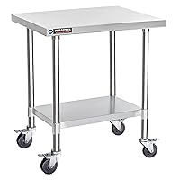 DuraSteel Food Prep Stainless Steel Table - 24 x 30 Inch Metal Table Cart - Commercial Workbench with Caster Wheel - NSF Certified - For Restaurant, Warehouse, Home, Kitchen, Garage, Chrome