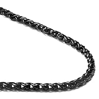 True Black Titanium 4MM Wheat Link Necklace Chain