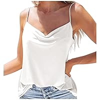 Womens 2024 V Neck Camisole Summer Tank Tops Sexy Spaghetti Strap Sleeveless Shirts Solid Loose Fit Basic Cami Tee