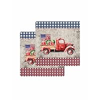 4th of July Kitchen Towels Set of 2, Waffle Microfiber Towels Cleaning, Blue Red Plaid Truck Summer Watermelon Absorbent Dish Towels Cloths Decorative Hand Towels for Bathroom 12x12 Inch
