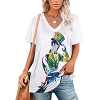 T Shirt Women's V-Neck Short Sleeve Vintage Fashion Loose Casual Top