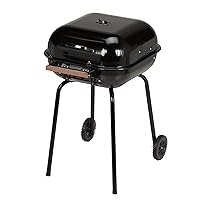 Americana Swinger Portable Wheeled Outdoor Camping Tailgating Charcoal Grill with Adjustable Grid, Air Vents, Side Tables, & Bottom Shelf, Black