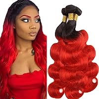 Red Human Hair Bundles Ombre Bundles 18 20 22 Inch Red Body Wave Human Hair Bundles Double Weft Weave Extensions Hair Tow Tone Black To Red Bundles Soft And Healthy for Women