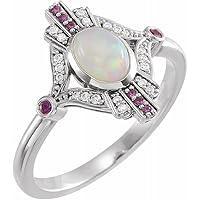 14k White Gold Polished Ethiopian Opal Pink Sapphire and .06 Carat Diamond Ring Size 7 Jewelry for Women