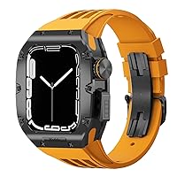 AEHON Luxury Watch Band Mod Kit，For Apple Watch 8 7 45mm，Titanium alloy Bezel Cover Frame Rubber Strap，For Iwatch Series 6 5 4 SE 44mm