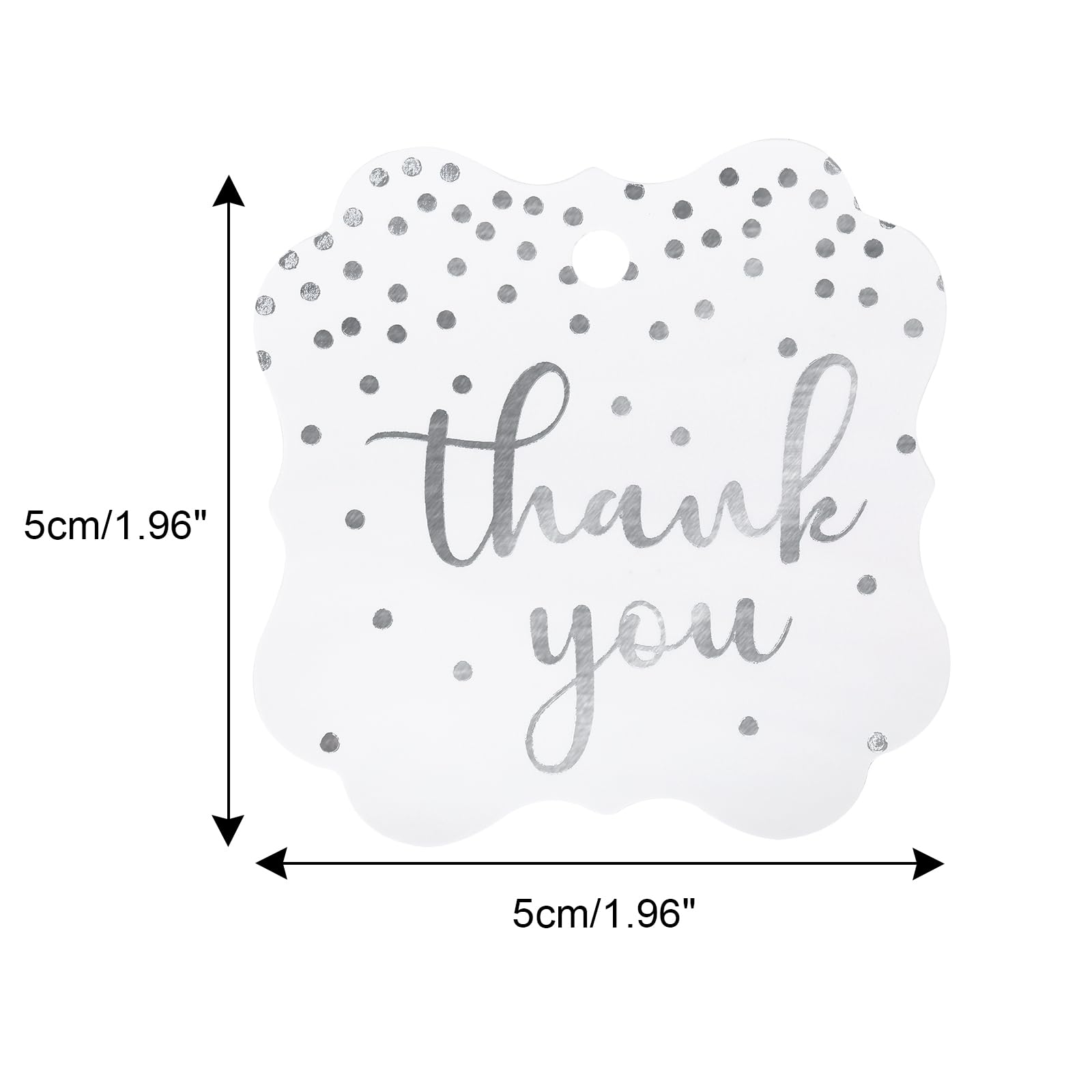 G2PLUS Thank You Gift Tags with String,100PCS Stamping Silver Foil Dot Gift Tags,White Paper Hanging Tags for Wedding,Party,Gift Wrapping,Birthday,Baby Shower(2inch)