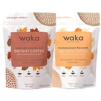 Waka Quality Instant Coffee — Unsweetened Butterscotch and Maple Mocha Flavored Instant Coffee Bundle — 100% Arabica Freeze Dried Beans — No Sugar Added & Unsweetened — Each Bulk Bag Includes 3.5 oz