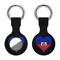 Love Haiti Heartbeat Printed Silicone Case for AirTags with Keychain Protective Cover Air Tag Finder Tracker Accessories Holder