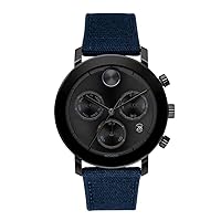 Movado Bold 3600726 Evolution Chronograph Black Dial Blue Canvas Strap Men's Watch