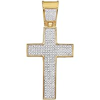 10K Yellow Gold Mens Diamond Symmetrical Christian Cross Necklace Pendant 1/2 Ctw.