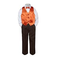 Leadertux 4pc Baby Toddler Boys Orange Vest Bow Tie Brown Pants Suit Outfits S-7