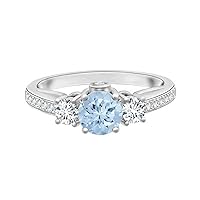 0.75 Ctw Classic Prong Set Round Aquamarine Gemstone 9K Gold Solitaire Stackable Ring