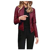 Zip Up Faux Leather Bomber Coats, Crop Long Sleeve Trending Coat Women Winter Office Scoop Neck Solid Zipper