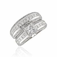 3.00ct GIA Princess & Round Cut Diamond Three Stone Bridal Set in Platinum
