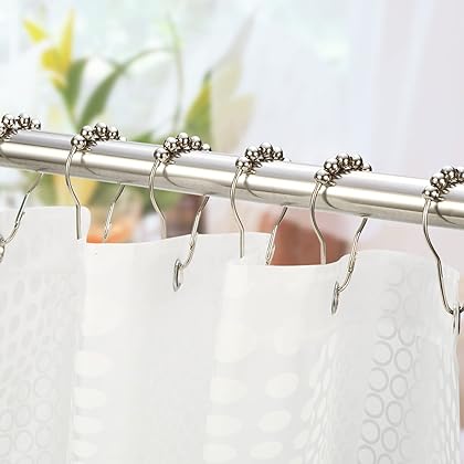 Amazer Shower Curtain Hooks, Decorative Shower Curtain Hooks Rust Proof Stainless Steel Shower Curtain Hooks, Shower Hooks for Shower Curtain Bathroom Shower Rods Set of 12, Polished Nickel