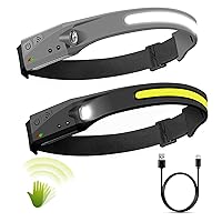 LED Headlamp, 2 Pack Rechargeable Headlamps with 230°Wide Beam Headlight, Motion Sensor, 5 Modes Lightweight Sweat Proof Head Flashlight for Outdoor Running, Camping, Fishing, Hiking