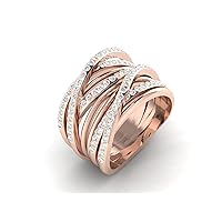 GEMHUB 1.07 Ct Round Cut Lab Created G VS1 Diamond Cocktail Style Classic Wedding Ring 14k Rose Gold Sizable
