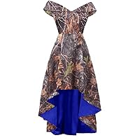 YINGJIABride Camo High Low Semi Formal Party Prom Dress Wedding Guest Dresses with Cap Sleeve
