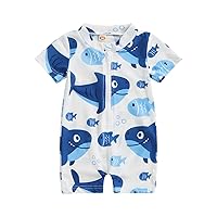 Infant Toddler Baby Boy One Piece Swimsuit Short Sleeve Zipper Rash Guard Bathing Suit Swimwear Sunsuit