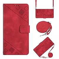 XYX Wallet Case for Samsung A04e, Solid Color Skin PU Leather Protective Flip Cover with Adjustable Crossbody Lanyard for Galaxy A04e, Red
