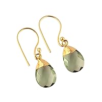 Guntaas Gems Handmade Green Amethyst Hydro Quartz Teardrop Shape Faceted Brass Gold Plated Drop & Dangle Earrings For Women Girls