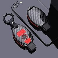 SANRILY 1Pcs for Mercedes-Benz Key Fob Cover,Carbon Fiber Pattern Full Protection Key Case Fit for Benz C E S M CLS CLK G Class Keyless Key Shell with Keychain Red