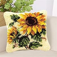 LAPATAIN Latch Hook Kits for DIY Throw Pillow Cover,Needlework Cushion Cover Hand Craft Crochet for Great Family 17X17inch(Sunflower)