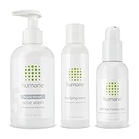 humane Regular-Strength Acne Wash, Clarifying Toner and Oil-Free Moisturizer Bundle - 5% Benzoyl Peroxide Acne Treatment