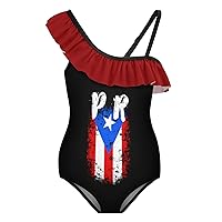 Puerto Rico PR Flag Girls' One Piece Swimsuit 3D Printed Ruffle Swimwear Floral Bathing Suit