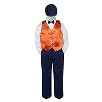 5pc Baby Toddler Kid Boys Orange Vest Navy Pants Bow Tie Hat Suits Set (7)